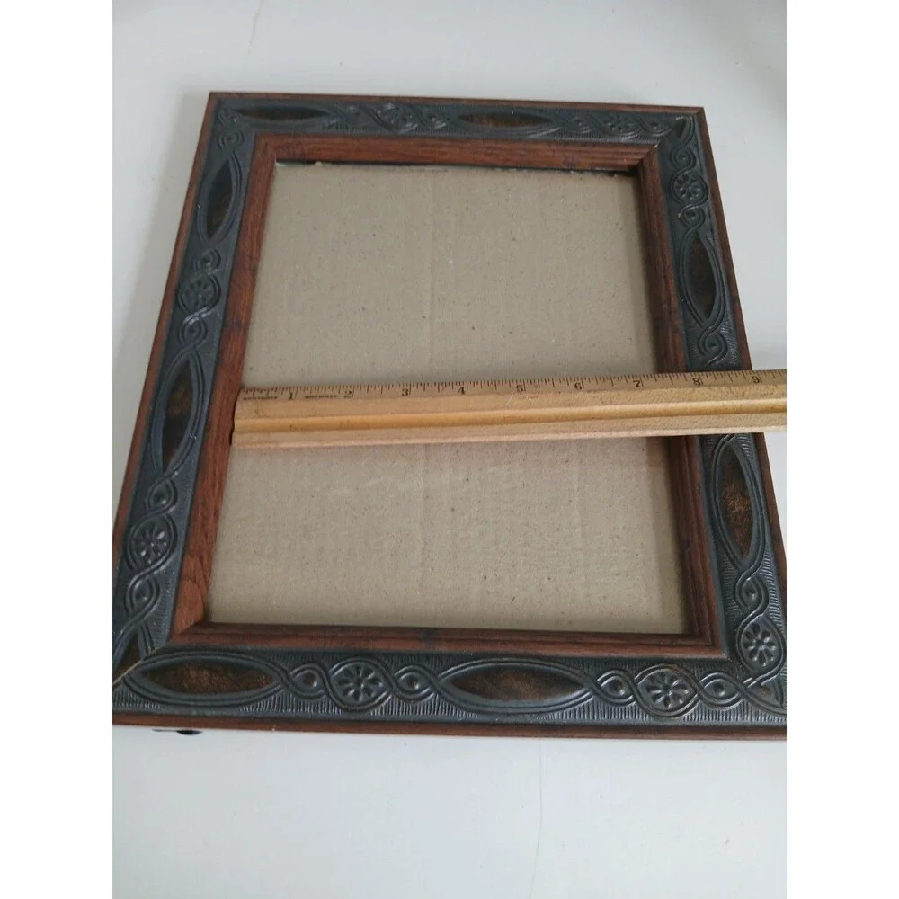 Vintage Carved Ornate Solid Wood Glass-Velvet Back 8 X 10 Photo Frame